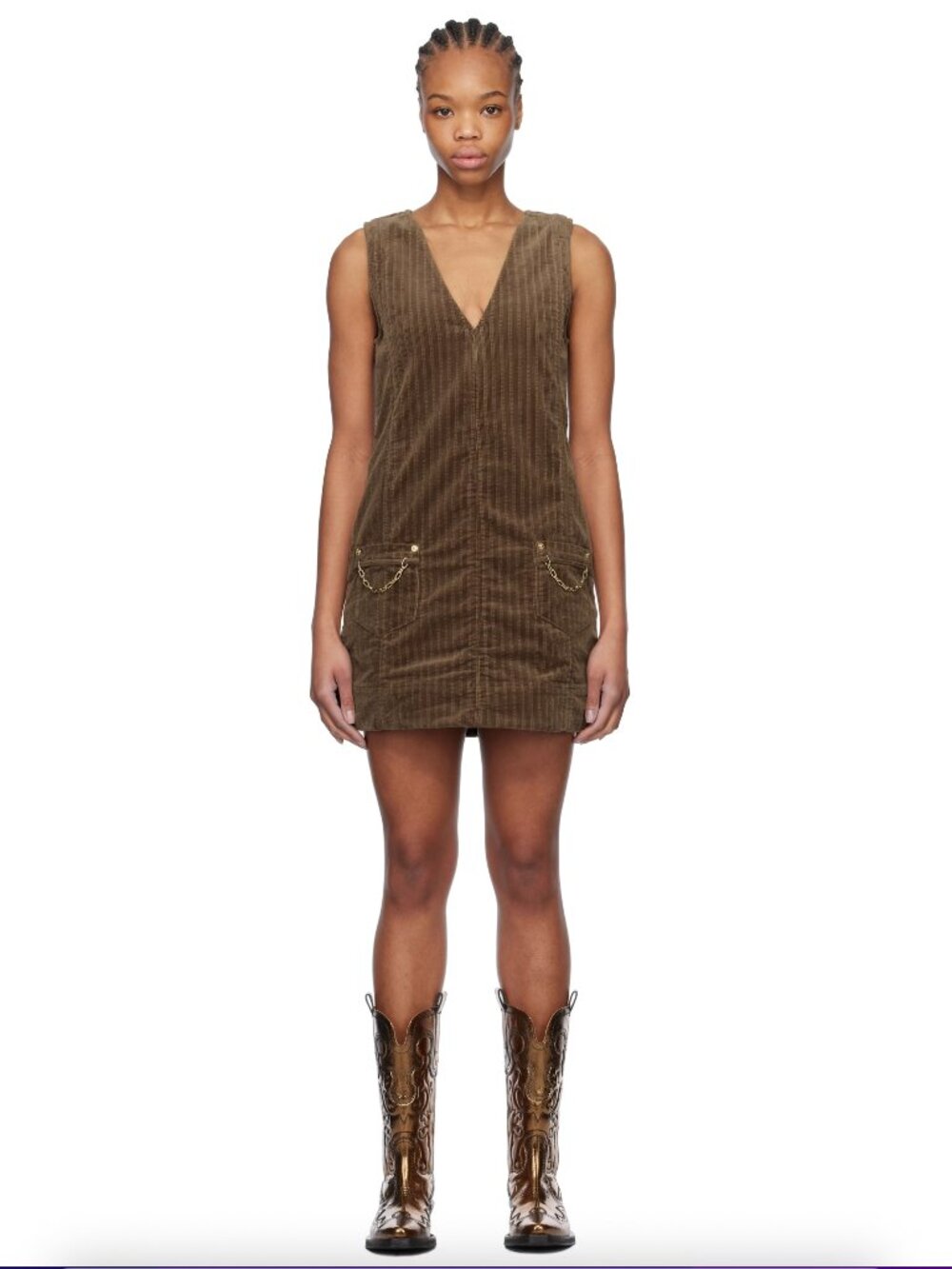 NWT GANNI Brown Corduroy Minidress Size 38 (US Size 6)